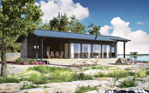 Traditional dark wood log cabin