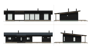 Elevation drawing of a Pluspuu Isobar 114 m² holiday home.